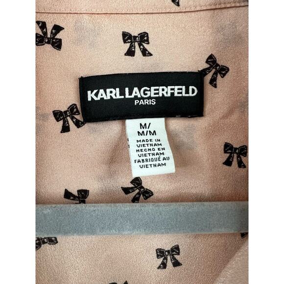 Karl Lagerfeld Pink w/Bow Detail Long Sleeve Button Down Top Size Medium - Picture 2 of 4